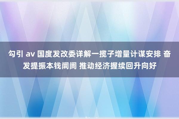 勾引 av 国度发改委详解一揽子增量计谋安排 奋发提振本钱阛阓 推动经济握续回升向好