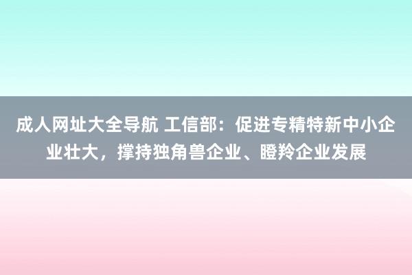 成人网址大全导航 工信部：促进专精特新中小企业壮大，撑持独角兽企业、瞪羚企业发展